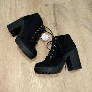 divided black lace booties